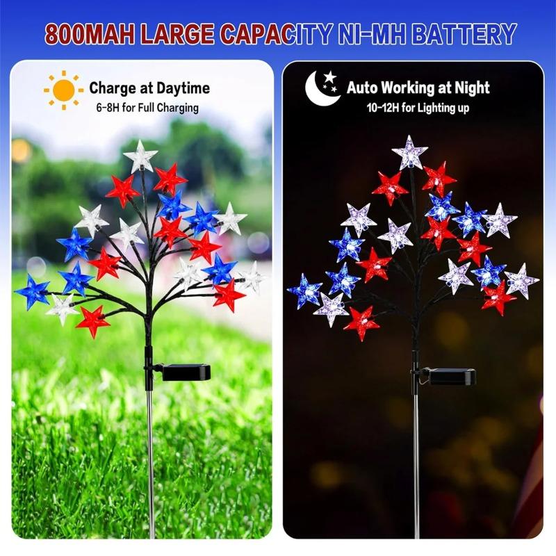 Red White Blue Solar Star Stake Lights Outdoor Waterproof LED Lawn Lamp for Yard Garden Patio Path Home Decorative Lighting