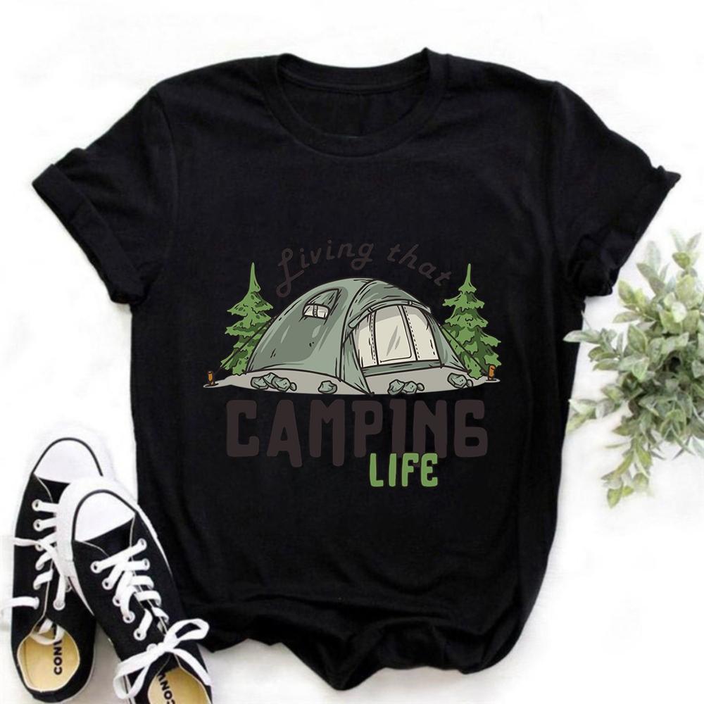 Vintage Black Oversized T-Shirt Retro Adventure Camper Van Camping Print Streetwear Cotton Short Sleeve Tee