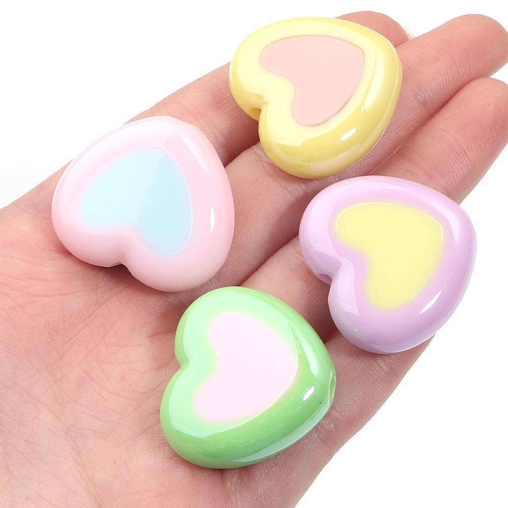5pcs/lot Colorful Heart Acrylic Beads Big Hole Loose Spacer Beads For DIY Craft Bracelet Phone Chains Jewelry Making Accessories