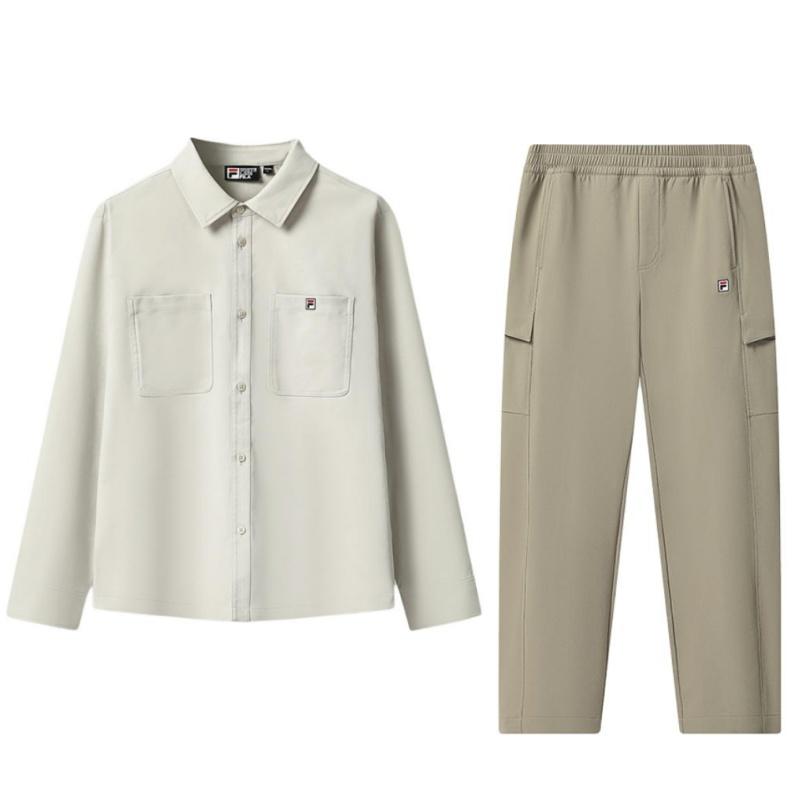 

Fila Наследие Тканый Простой Удобный Однобортный Длинный рукав Прямые брюки Повседневный Спортивный костюм Мужские костюмы F11M548403F-LK+-F11M548803F-GY L