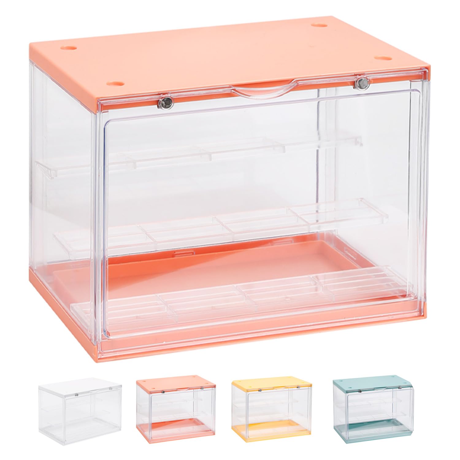 

CLEAN HOUSE Acrylic Figure Case, Pink, Large, Stackable, with Stickers for Collection Storage and Display