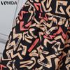 VONDA Summer Women O-Neck Print Back Lace-up Ruffled Hem Long Dresses