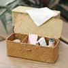 Rectangular 3 Grid Handwoven Storage Basket Handmade Rattan Divider Storage Box  Wardrobe