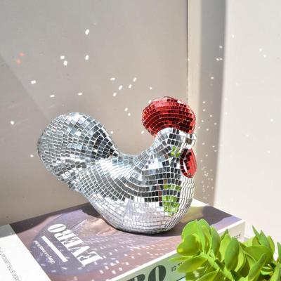 Creative Mirror Chicken Statue Disco Ball Rooster Shape Home Decor Ornament Party Supplies Birthday Decorations