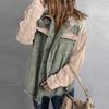 Women's  Corduroy Shawl Jacket Long Sleeve Buckle Color Matching Hooded Jacket With Pocket