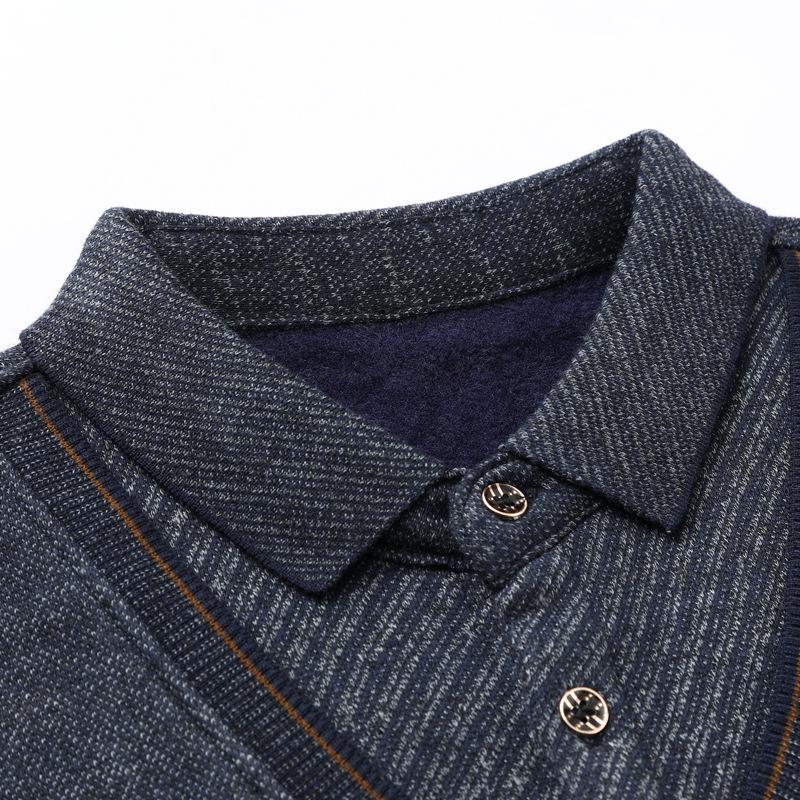 Middle-aged & Elderly Men's Thickened Velvet Knit Sweater Faux Two-Piece