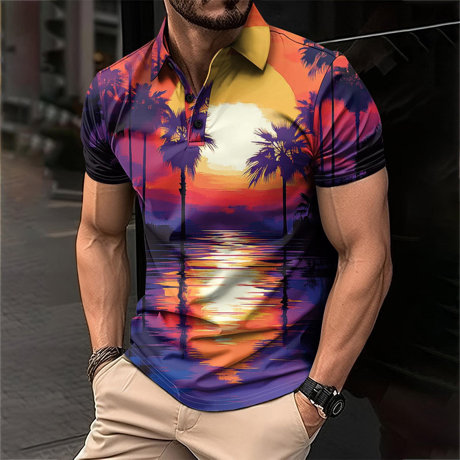 

Чоловіча сорочка для гольфу з гавайським принтом, повсякденна спортивна сорочка з V-подібним вирізом і короткими рукавами XL