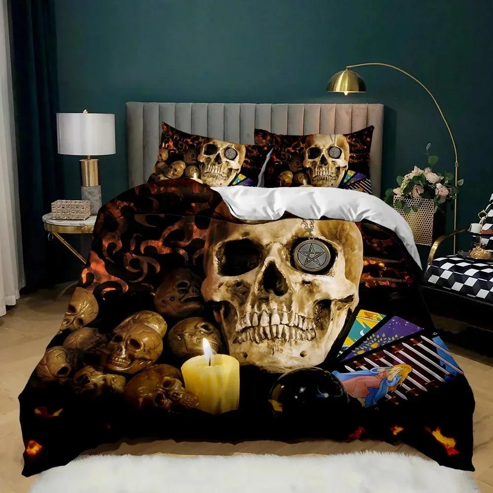 3D Skull Duvet Cover Set, Gothic Skull Bedding Sets,Skull Skeleton Comforter Cover Full Queen Size,Halloween Horror Quilt Cover