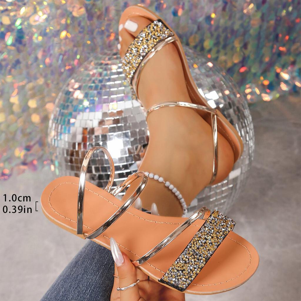 Summer women's sequined flat bottomed comfortable slippers