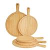 HeMu Wooden Cutting Board Pine Wood Pizza Board with Handle Round Portable Wooden Dinner Plate Kitchen Fruit Steak Tray