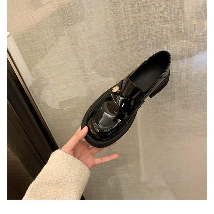 Leather Version! Small Gold Coins Platform Heel Loafers Women's 2025 Autumn New British Lazy Thick Heel Small Leather Shoes