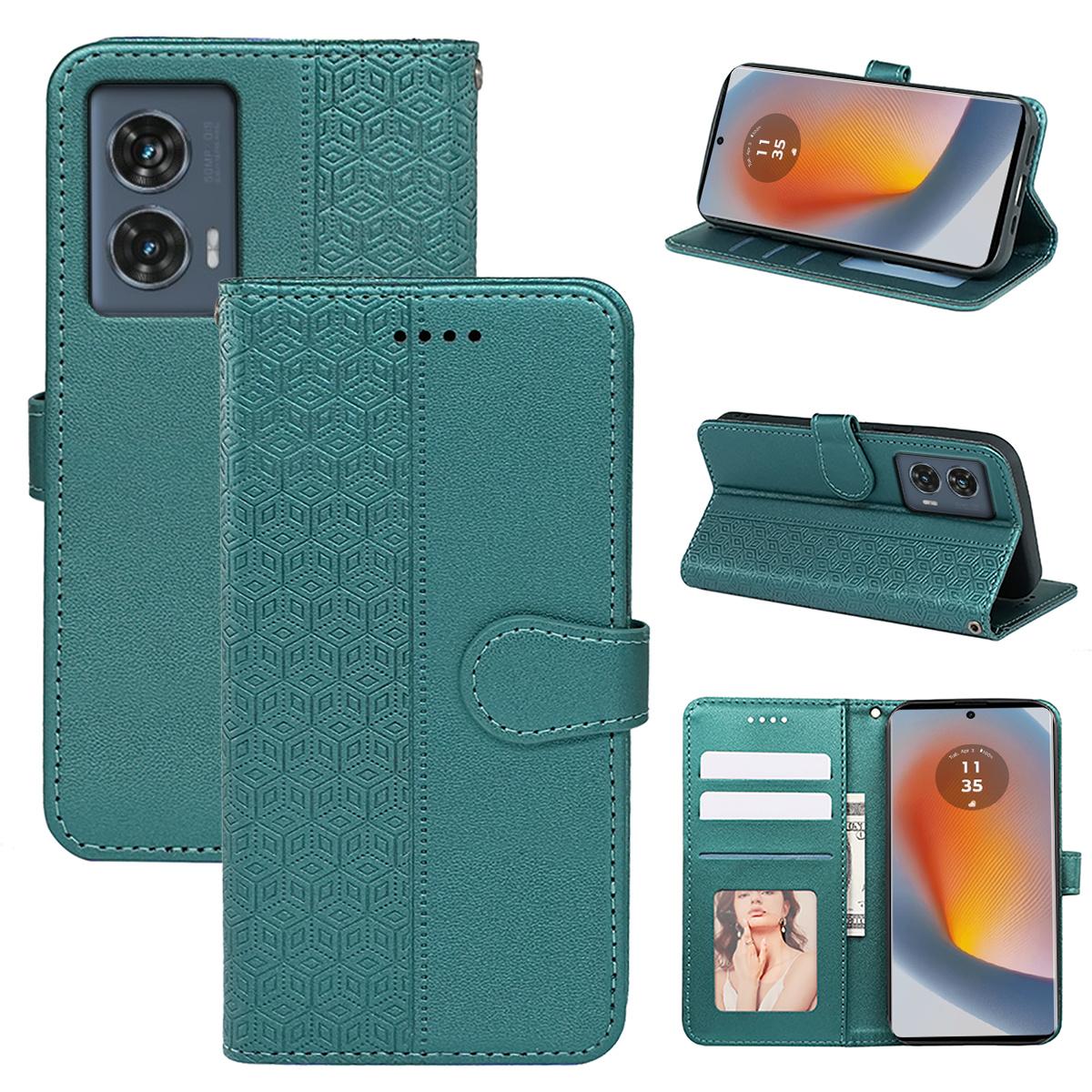 

Чехол для Motorola Edge 50 Fusion 5G из искусственной кожи с кубической сеткой Green