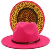Fashion leopard print belt flat brim top hat autumn and winter British men and women double-sided color matching ethnic style jazz hat Wish