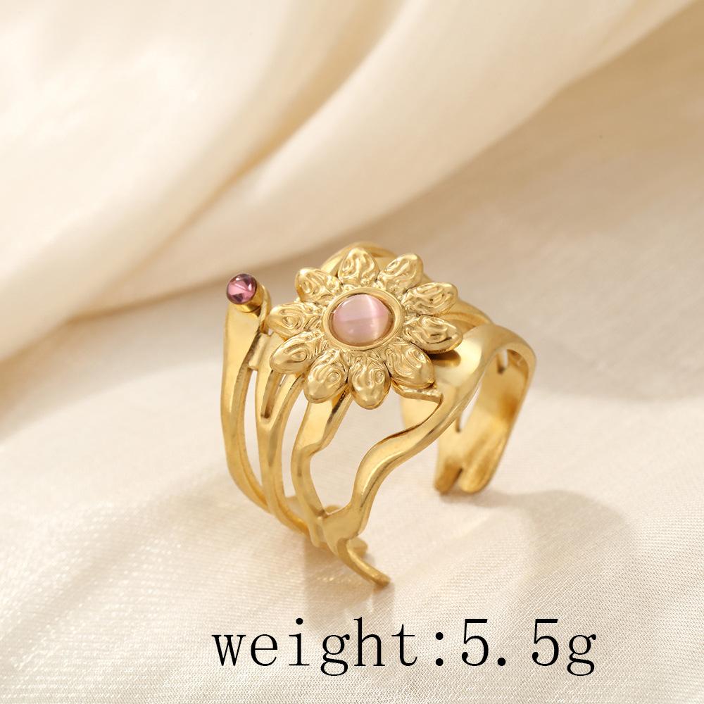 

Retro Stainless Steel Gold Color Ring with Stones Women Trendy Open Rings Luxury Geometric Zircon Birthday Gift Wholesale resizable