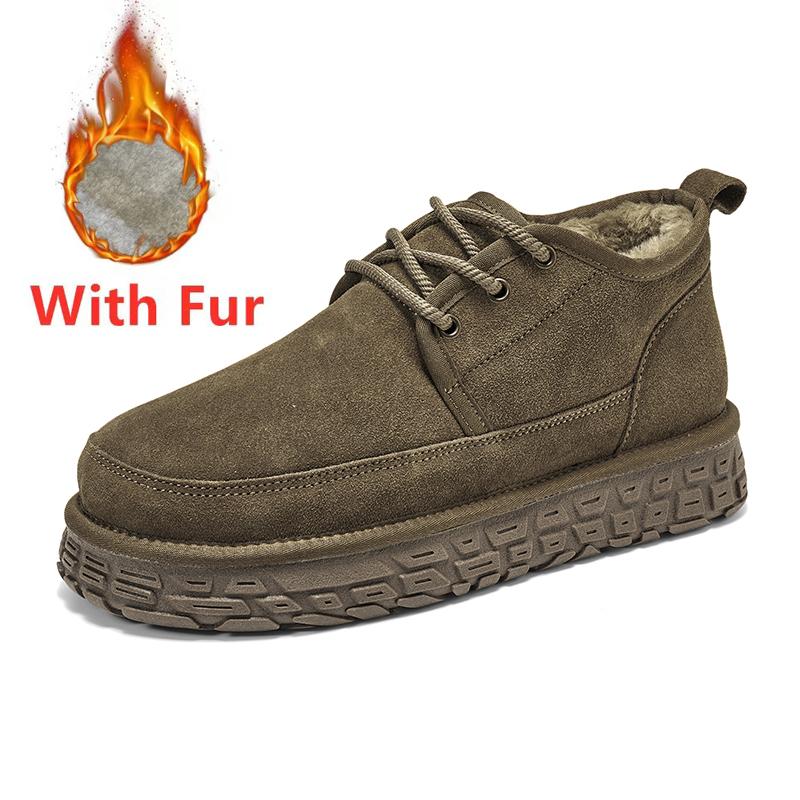 Mens Fashion Genuine Leather Short Boots Classic Men's Casual Suede Snow Boot Comfy Non-Slip Keep Warm Footwear Man Winter Boots