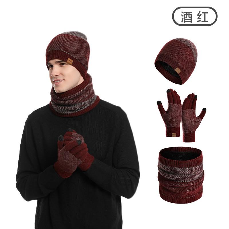 Mens Winter 3 Piece Set Knit Hat Scarf Gloves Warm Cold Weather Outdoor Daily Wear
