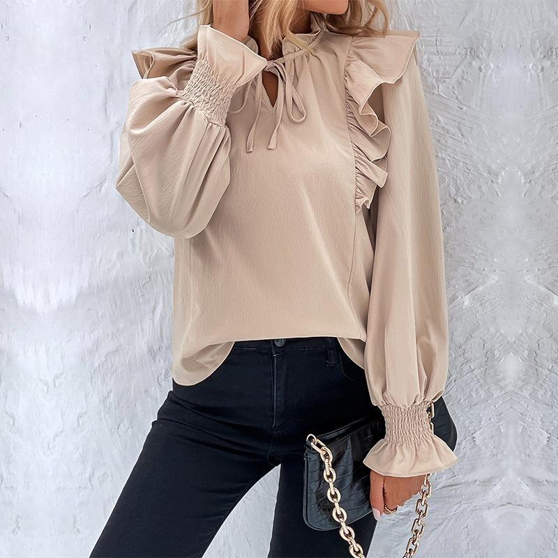 Women Clothing Spring Autumn Styles Ruffled Color Shirt Women Blouse