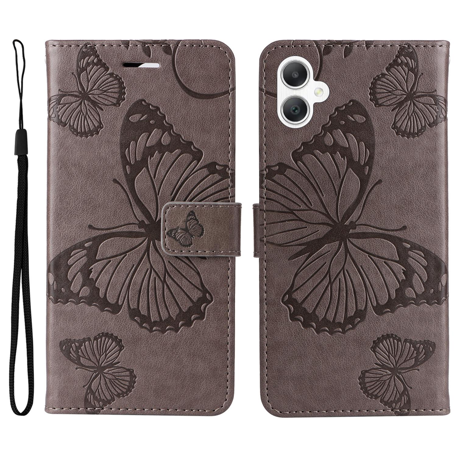 

For Samsung Galaxy A06 4G Wallet Case Floral Butterfly Imprinted Leather Phone Cover Stand Grey