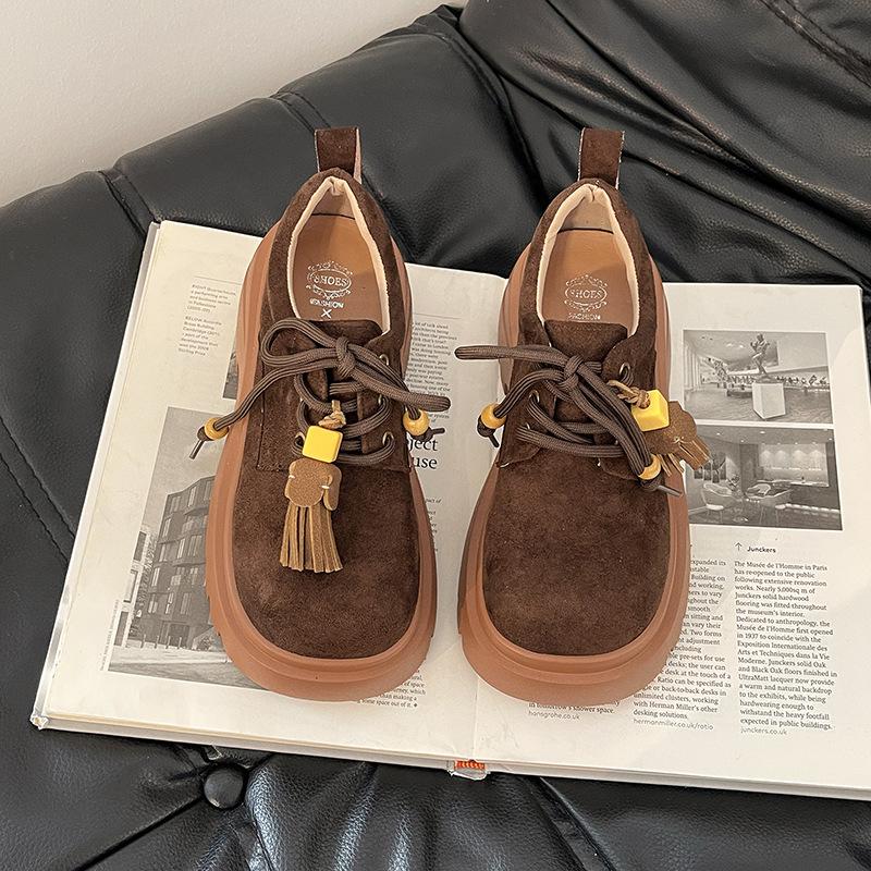 

Ретро мода повседневные туфли Мэри Джейн на шнуровке с бисером универсальные туфли с большой головой осень и зима верхняя толстая подошва лоферы одинарные туфли 39 темно-коричневого