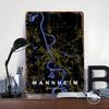 Mannheim City Map Poster Customized Wall Art Vintage Metal Signs Retro Tin Plaque for Man Cave Office Decoration Room Wand Deko