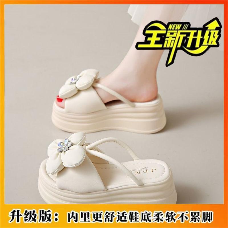 Niche design solid color non-slip shoes 2024 summer round head with skirt slippers outer wear flower decoration cool slippers