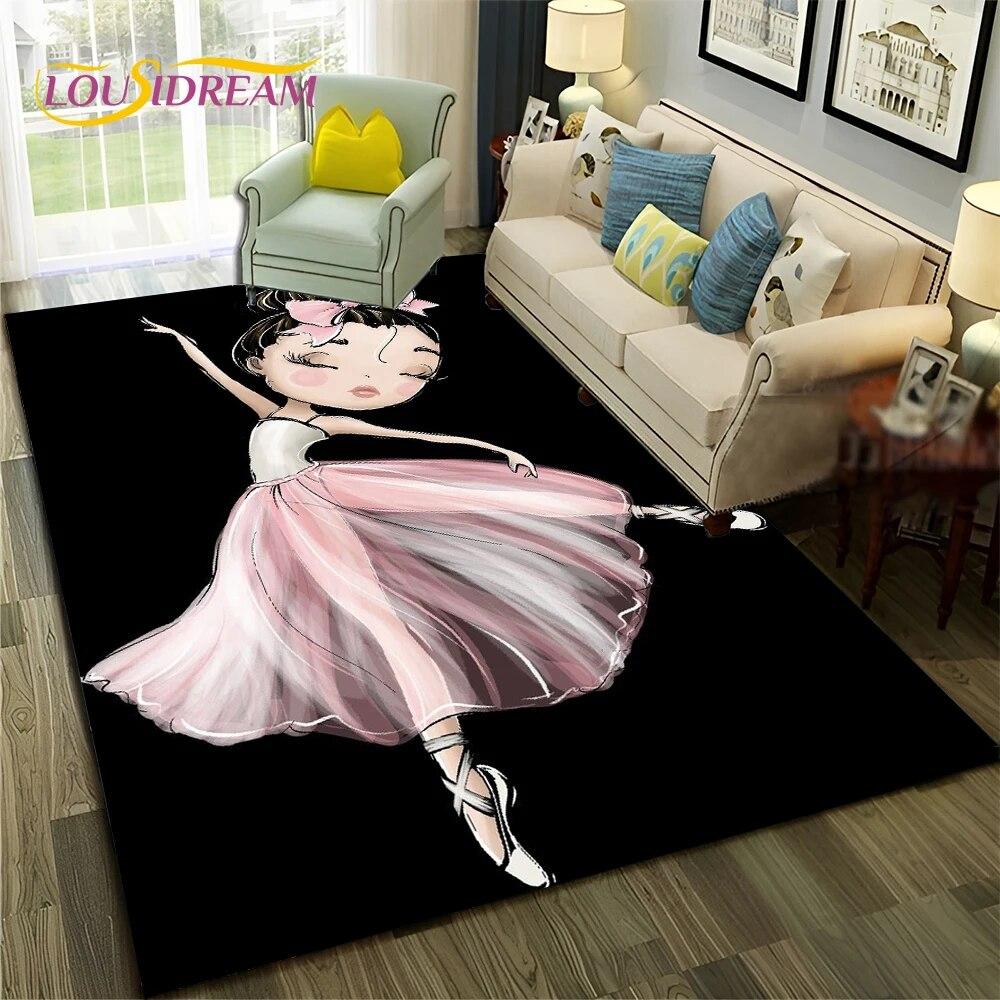 Cartoon Ballerina Fairy Cute Ballet Girl Carpet Rug for Home Living Room Bedroom Sofa Doormat Decor,Child Non-slip Floor Mat