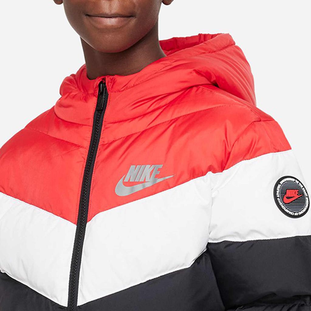 Nike Down Jacket With Logo Print Long Sleeve Zipper Hooded Kids Outerwear Red FB6831-657