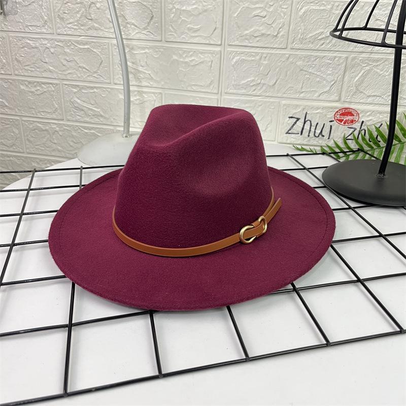 French Top Hat Men's Autumn and Winter Big Edge Hat Back Edge Felt Hat Panama Flat Edge Jazz Hat British Hat Wool Hat