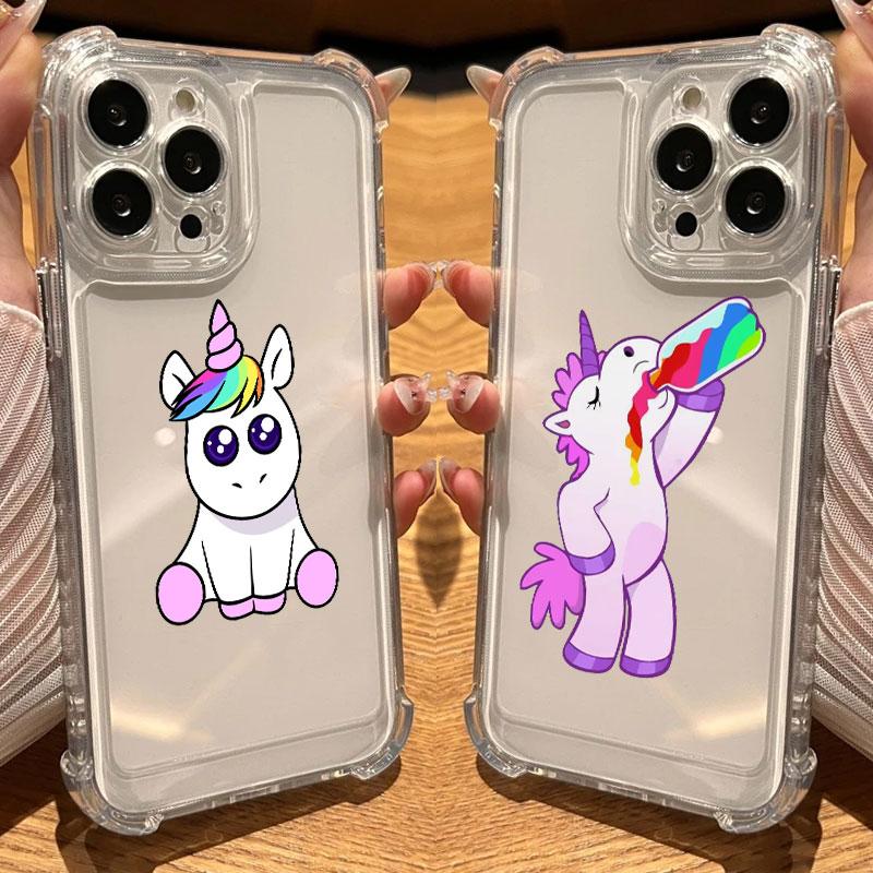 Unicorn with Rainbow Pee Cartoon Phone Case Clear For iPhone 17 16 14 15 11 12 13 Pro Max 16E 15 16 Plus 17 Air Shockproof Cover