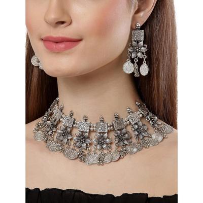 Modisches neuestes stilvolles traditionelles oxidiertes Silber-Halsketten-Schmuckset für Frauen