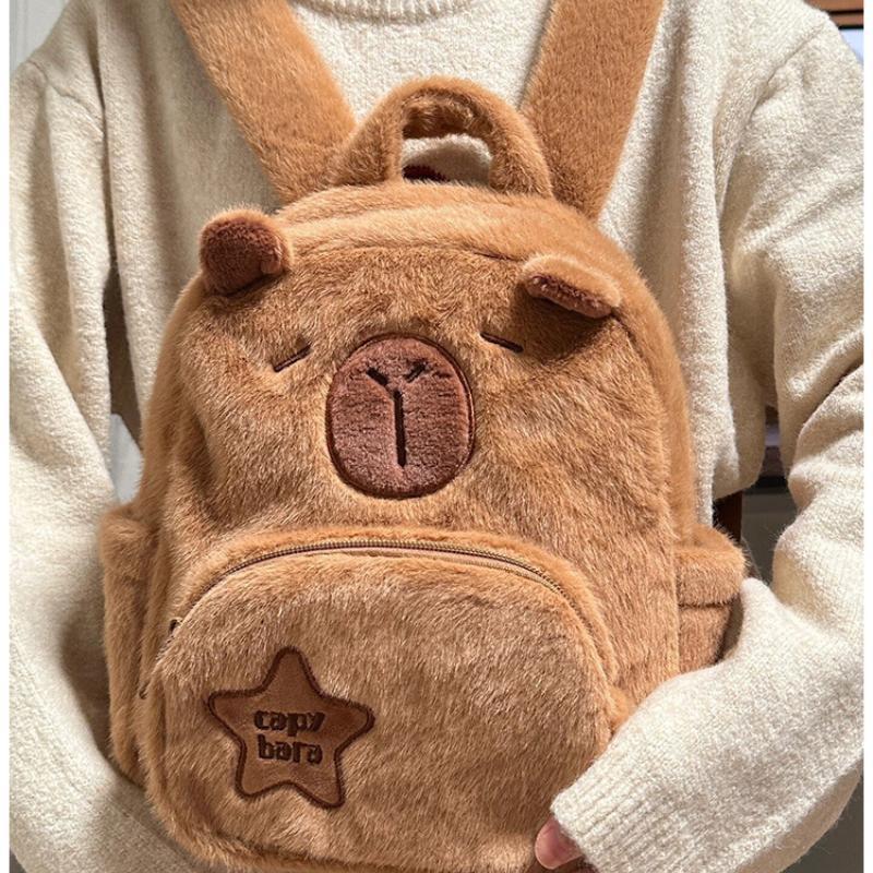 Kapibala Schoolbag Women's Plush Cute All-match Cartoon Capybara College Student Messenger Bag Backpack Shoulder Bag