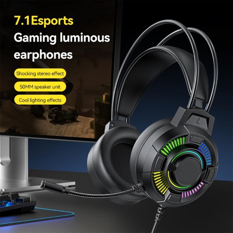 Led Illuminated Headset with 7.1Channel Surround Sound Adjustable Noise Reduction Mic for Gaming Enthusiasts Comfort Fit