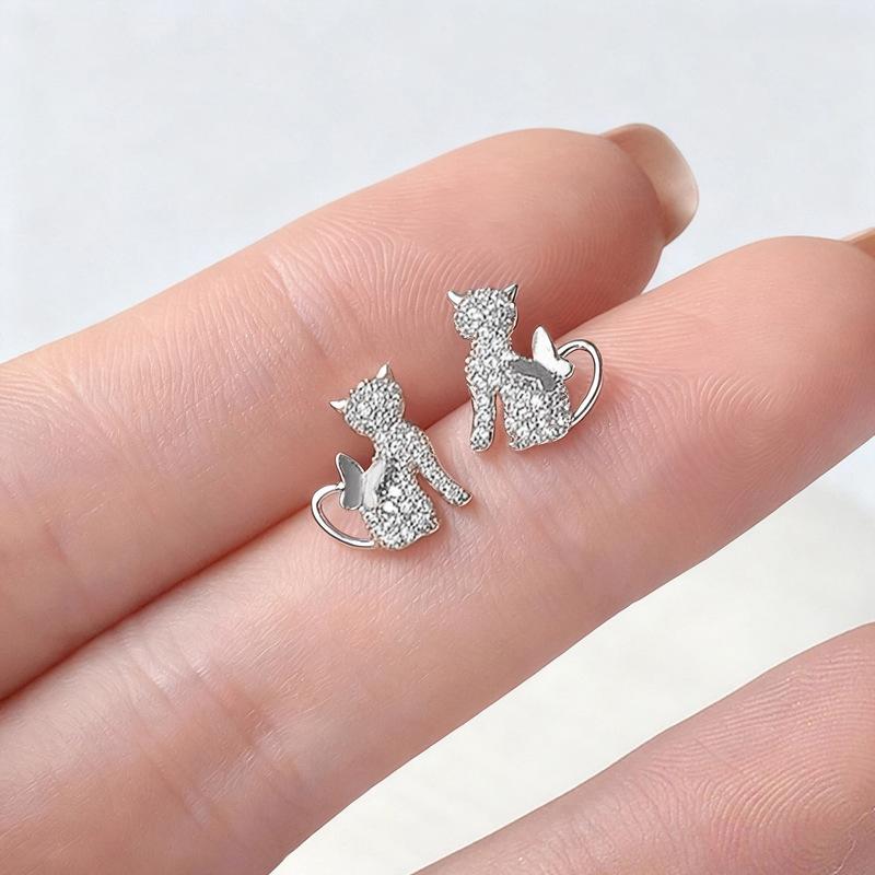 commuting versatile cat earrings, cute kitten butterfly exquisite earrings, Korean version of temperament earrings for women