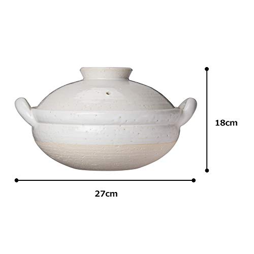 Hasegawa Healthy Earthenware Steamer, Medium, 27 cm, 2000 ml Capacity, Serves 2-4, Direct Heat Only, White, Iga Ware, Made in Japan, ZW-23