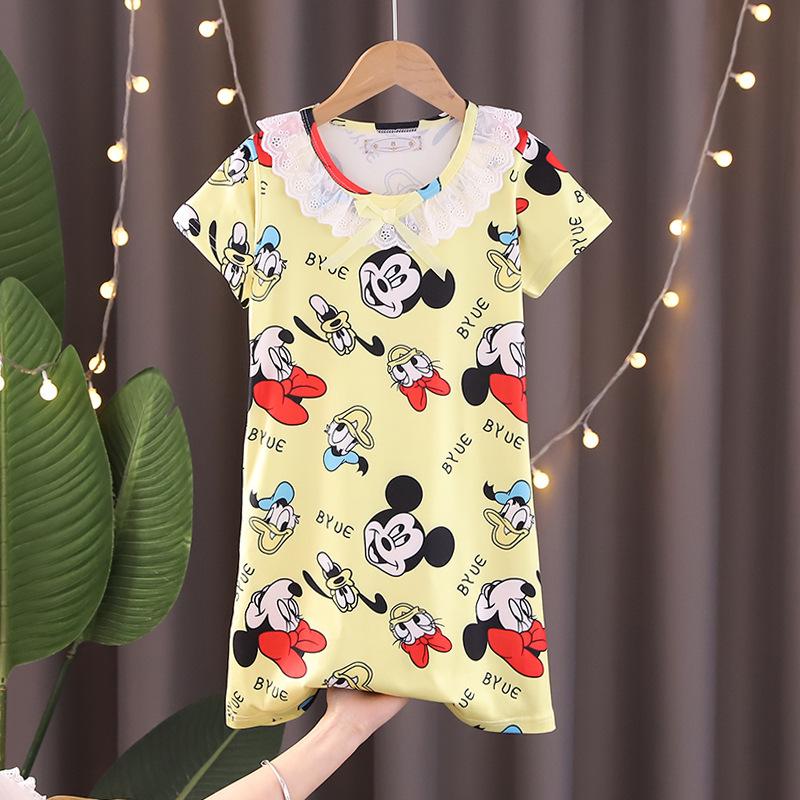 Lace Short Sleeve Cartoon Nightgown for Girls - Summer Pajamas