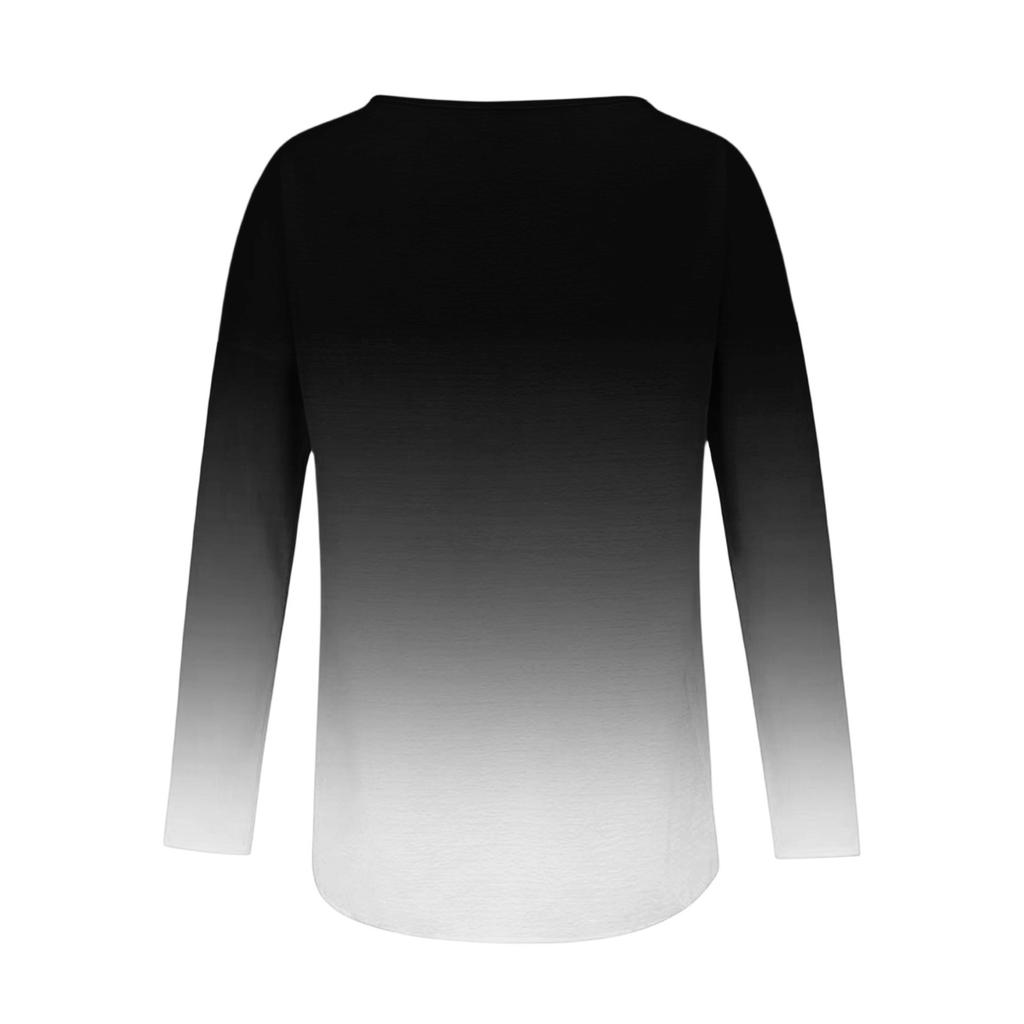 Women's Casual Fashion Loose Round Neck Gradient Print Long Sleeve Top