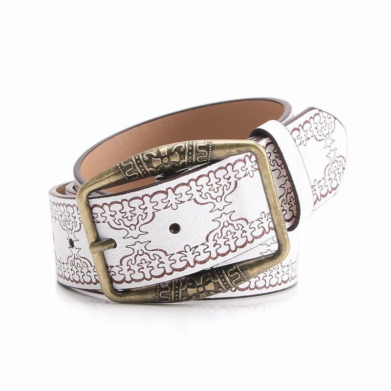 

Y2k Women Retro Embossed Pu Waist Belt With Metal Pin Closure For Wear Trendy белый