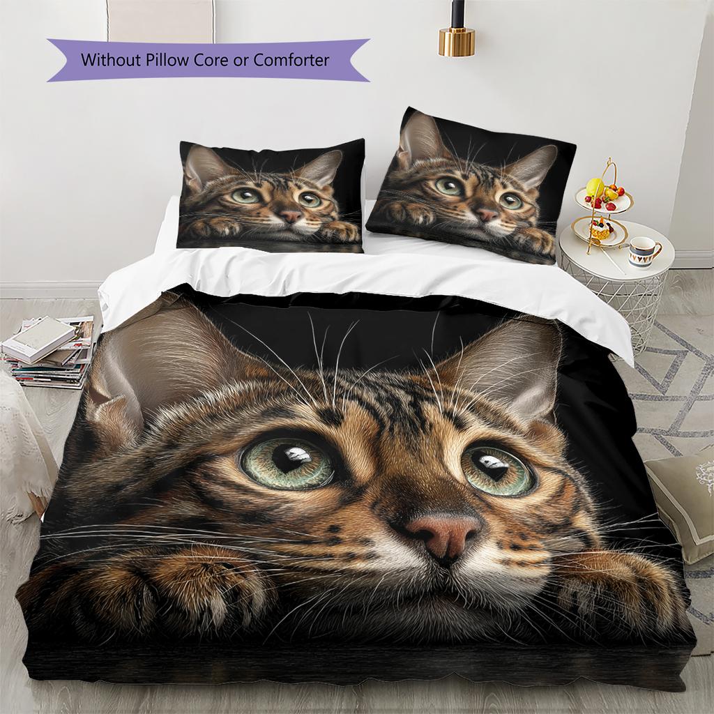 Black Bengal Cat Pattern Bedding Home Decoration Birthday Gift (1 * duvet cover + 2 * pillowcase, without core)