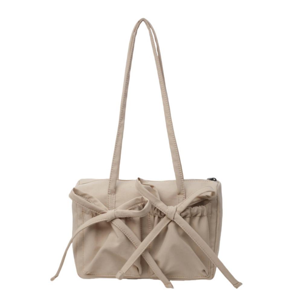

Korean Style Pleated Shoulder Bag Large Capacity Underarm Bag Casual Bow Nylon Tote Bag Girls хаки
