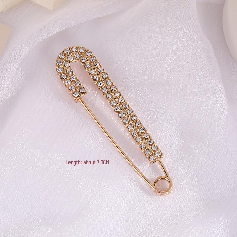 Taillenraffende Brosche mit Imitationsperlen und Strasssteinen, Anti-Expositionssicherheitsnadel, Ein-Wort, Gebogen, Gerader Einsteckstift.