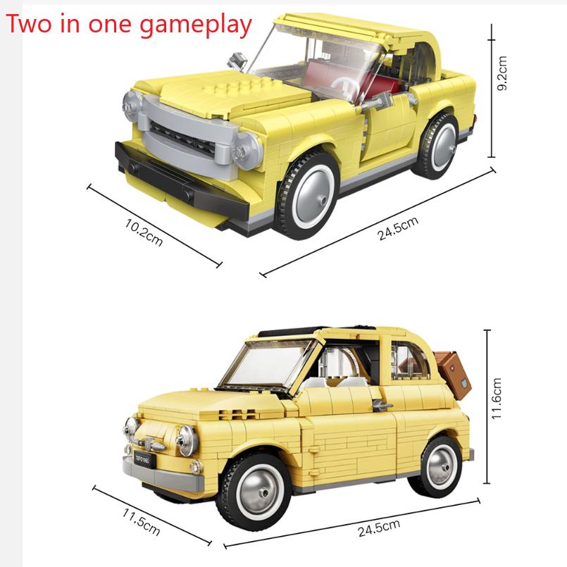 960 de bucăți blocuri de construcție pentru jocul doi într-unul, mașină galbenă clasică, asamblarea de cărămizi pentru vehicule, jucării
