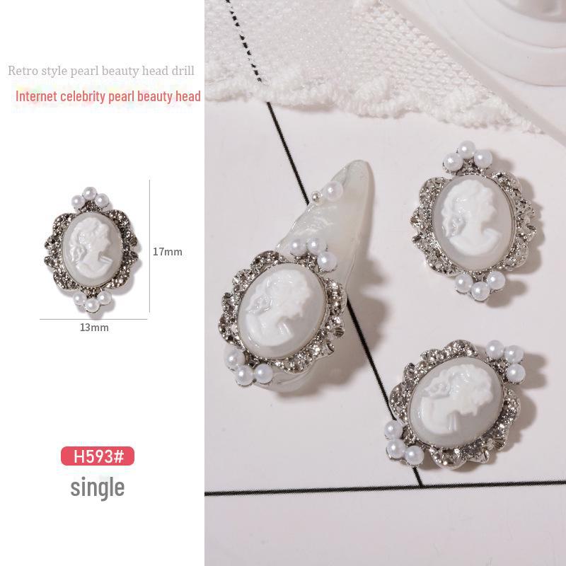 

Аксесуари для нейл-арту в стилі бароко в стилі ретро з перлами та діамантами Large Silver білий