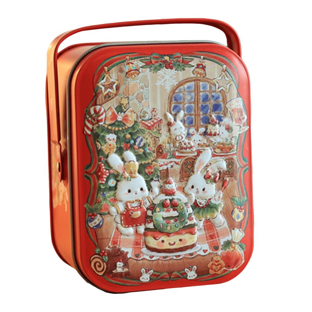 Metal Rabbits Candies Tin Box With Handle Portable Biscuits Storage Case Cartoon Pattern Candy Box For Present Wrapping Supplies