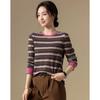 Demana Women's Vintage Striped Color-Block Long Sleeve T-Shirt