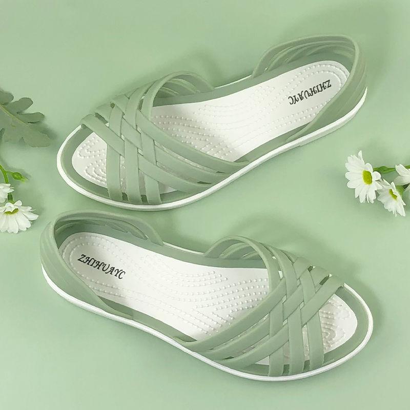 Summer One Step Sandals Women's Flat Heel Outdoor Solid Color Fashion Women's Sandals