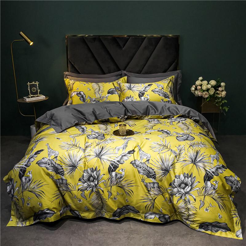 140TC Egyptian Coton Floral Bird Printing Beding Set, Soft Duvet Cover, Bed Shet, Pilowcases, American Style, High-End Premium 4Pcs