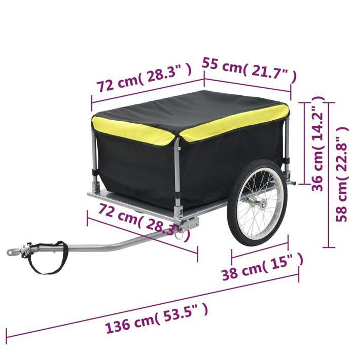 VidaXL Remorque de bicyclette Noir et jaune 65 kg