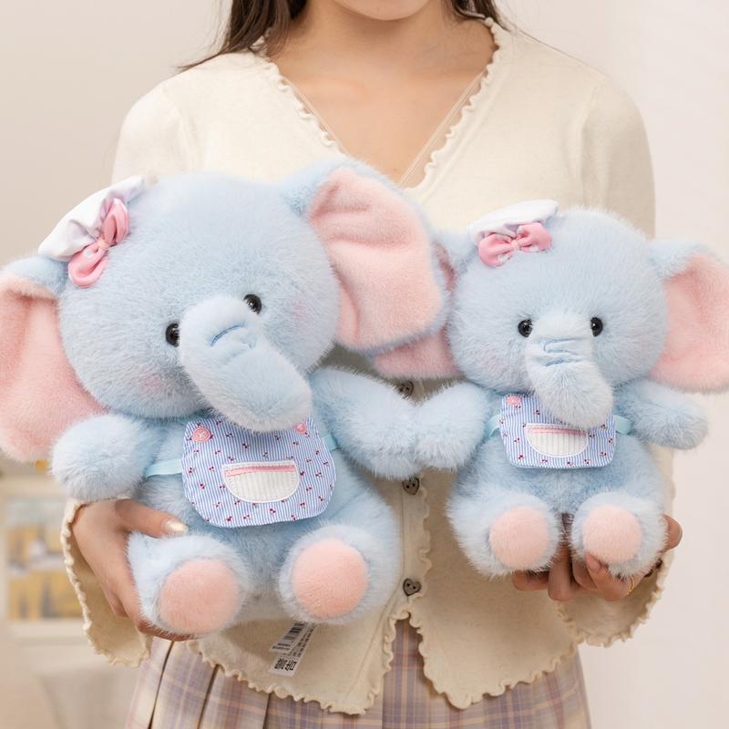 Gentle Blue Little Elephant Plush Toys Soft Fluffy Cartoon Chef Dressed Elephant Doll Cuddly Children Appease Animal Toys