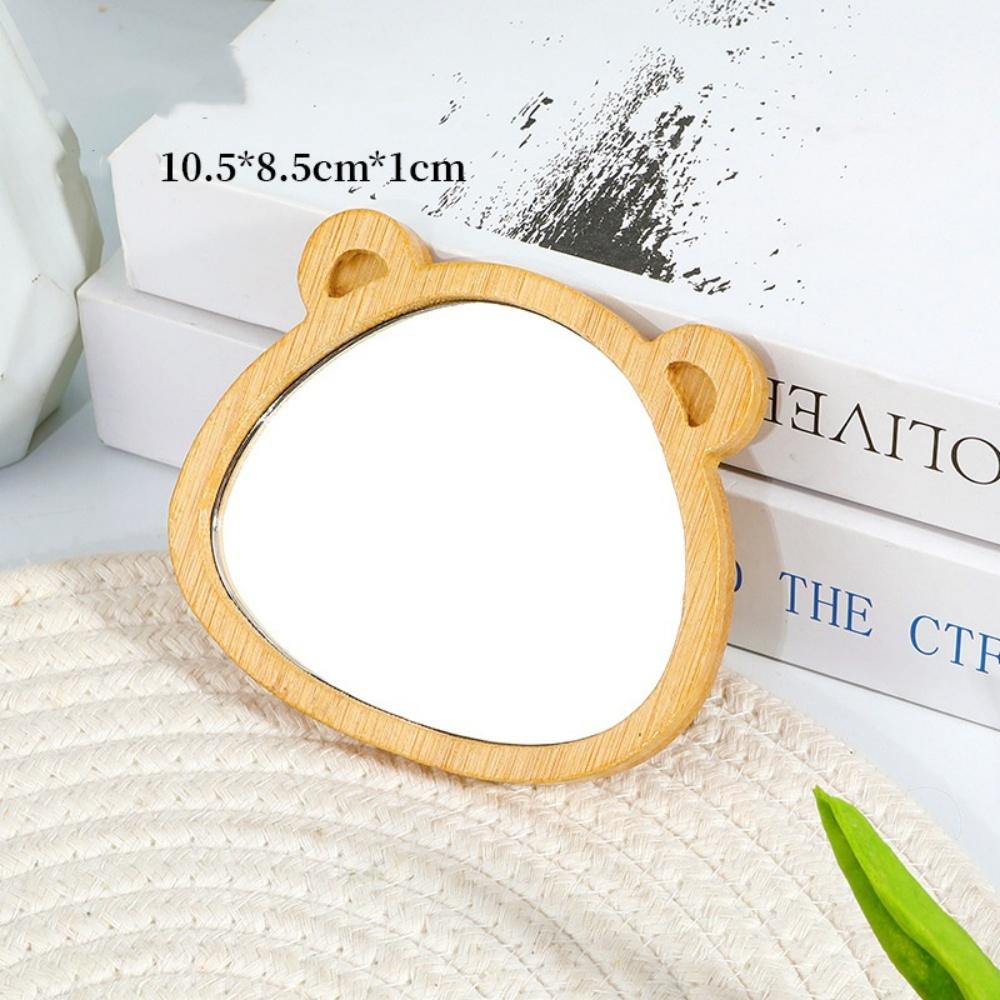 1Pcs Simple Wooden Portable Mirror Mini Small Makeup Mirrors Female Hand-held Beauty Tool Round mirror Make Up Tools