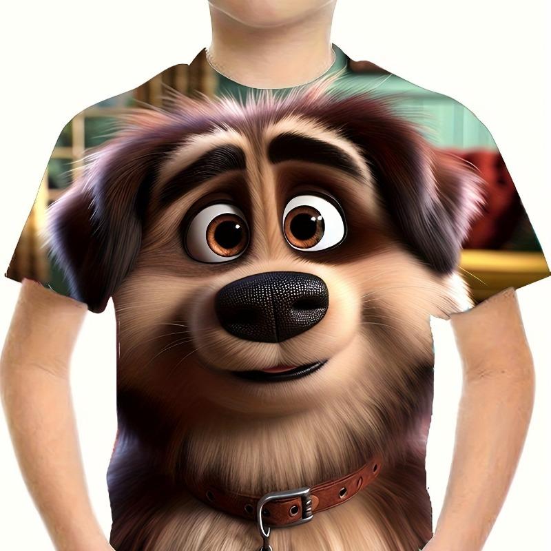 Barneklær Gutter T-skjorte Kort Erme 3D Hundetrykk Barn Sommerklær Kreativ Stilfull Streetwear Rund Hals Jenteklær